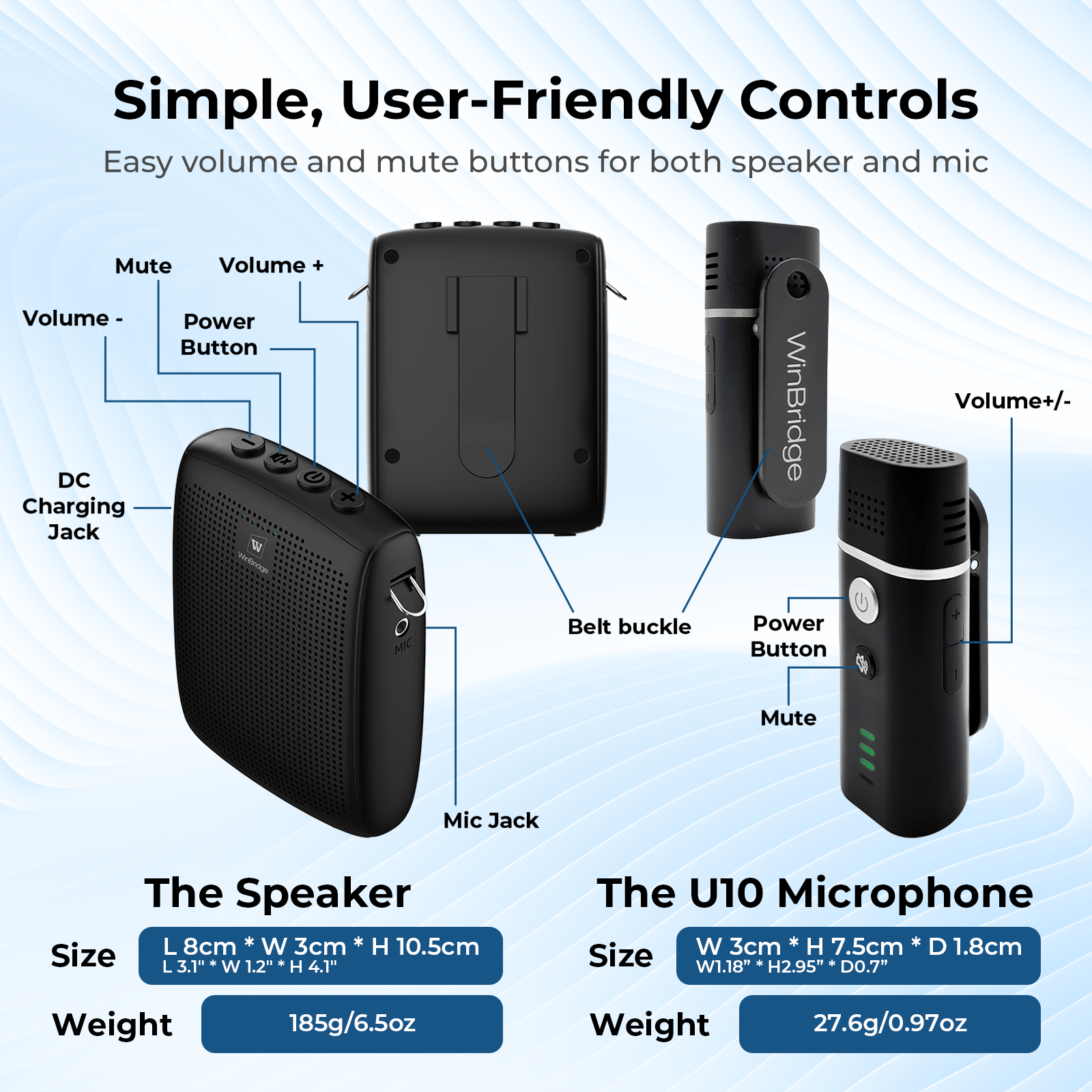 WinBridge WB006 Portable Voice Amplifier with Wireless Lavalier Microphone,Teacher Mic with Speaker,Wireless Amplifier for Teachers, Clip On Microphone System Bluetooth Speaker, Headset Megaphone, 15W