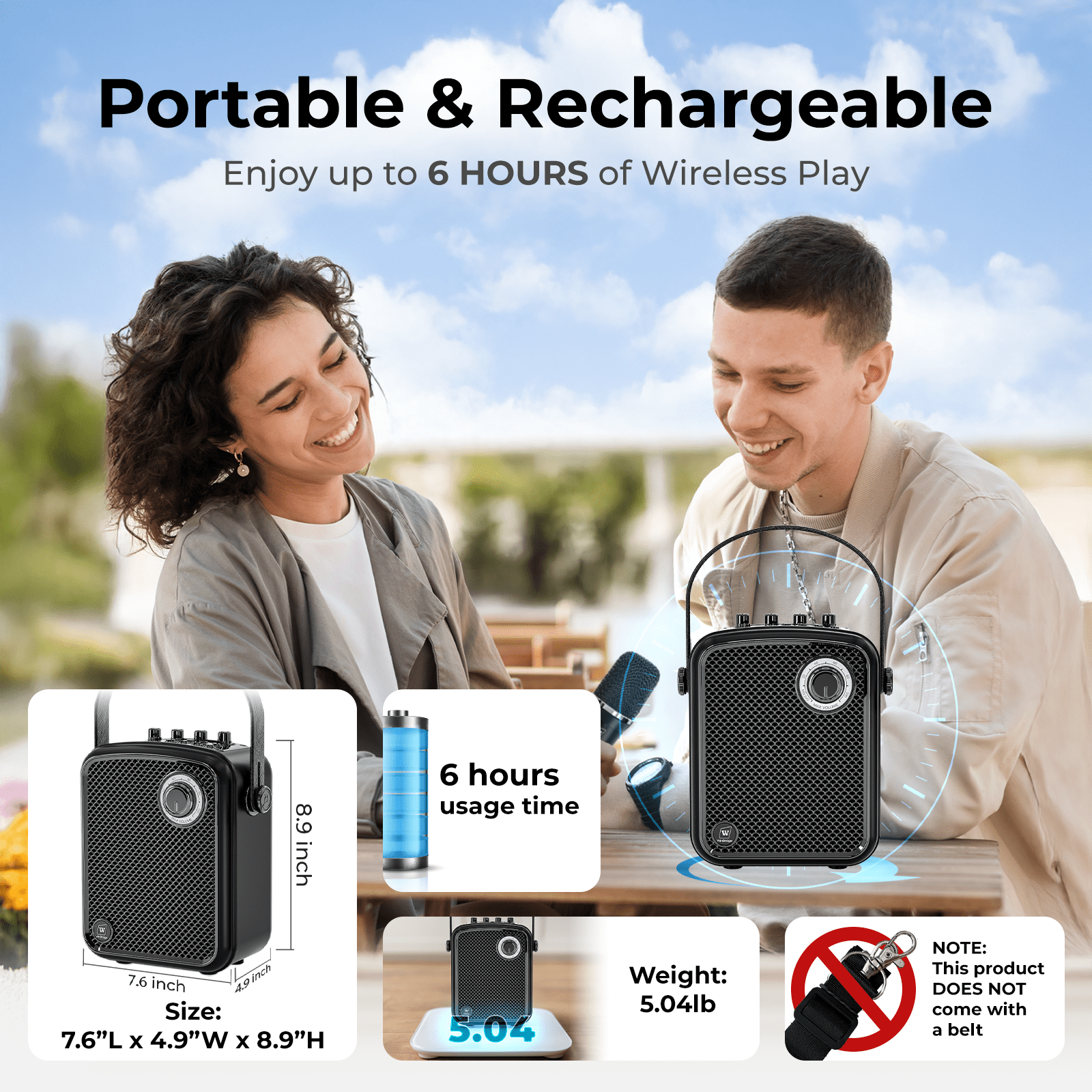 WinBridge S100 Wireless Voice Amplifier with Handheld Microphone 70W Multifunctional Portable Bluetooth Pa System for Teachers,  Karaoke Speaker and Mic System Supports Guitar, Monitoring and Live