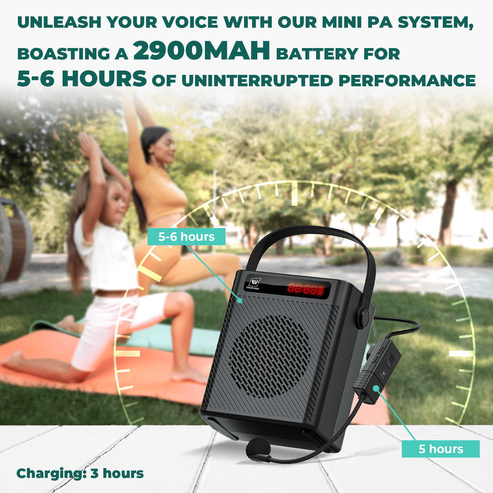 WinBridge S93 Voice Amplifier Wireless Microphone 30W Portable Lightweight Bluetooth 5.3 Mini Pa System for Teachers, 2900mAh Rechargeable Small Speaker with Headset Mic for Classroom, Speaking